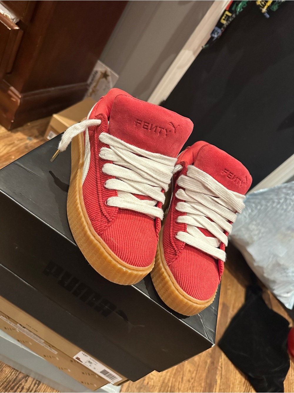 Fenty Beauty Kids' Red Corduroy Sneakers with Gum Sole